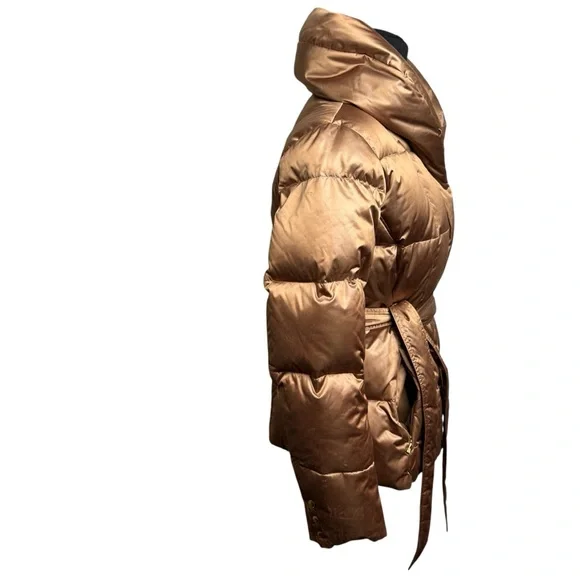 Lands’ End Women’s SZ M Gold Metallic Down Puffer Coat W/ Belt Preppy Office EUC - Picture 7 of 12
